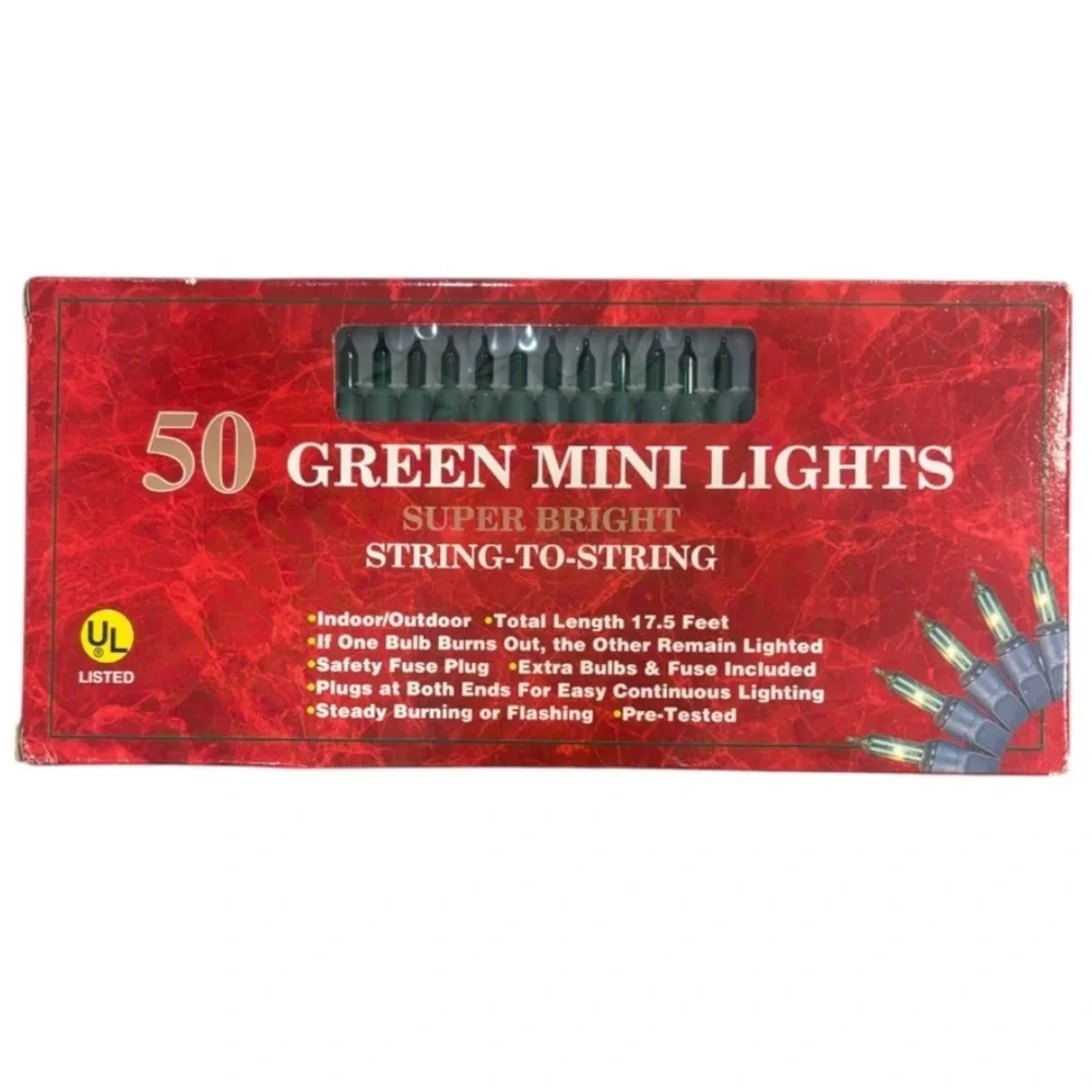 Mini Christmas String Lights Bundle Indoor Outdoor 50 Lights Green Bulb and Wire